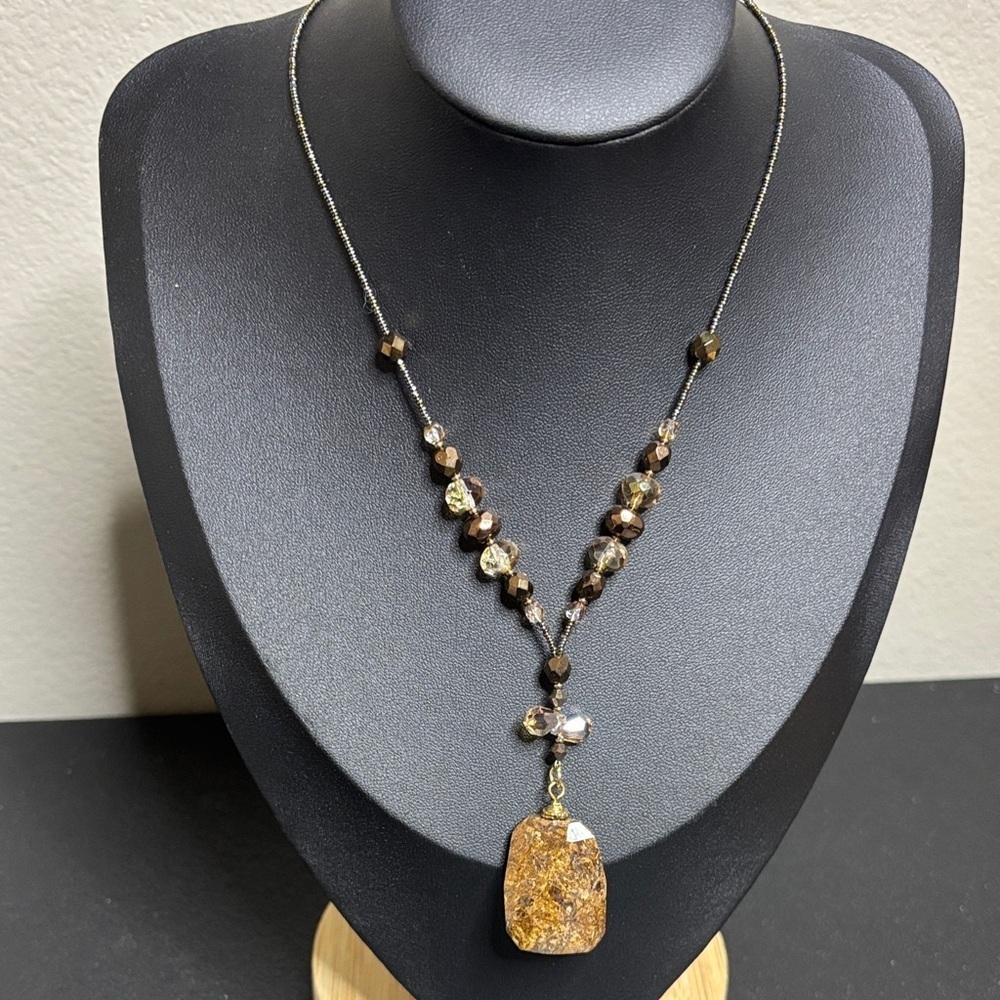 Essence USA Beaded Earthy Rock Pendant Necklace